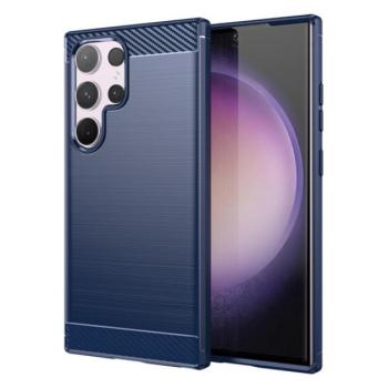 Szilikon telefonvédő (ütésállóság, légpárnás sarok, szálcsiszolt, karbon minta) SÖTÉTKÉK Samsung Galaxy S24 Ultra (SM-S928) kép