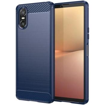 Szilikon telefonvédő (ütésállóság, légpárnás sarok, szálcsiszolt, karbon minta) SÖTÉTKÉK Sony Xperia 10 VI kép