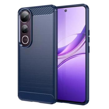 Szilikon telefonvédő (ütésállóság, légpárnás sarok, szálcsiszolt, karbon minta) SÖTÉTKÉK Vivo V50 Lite kép