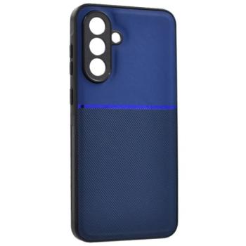 Szilikon telefonvédő (ütésállóság, mágneses, bőr hatású hátlap, csíkos) SÖTÉTKÉK Samsung Galaxy A36 5G (SM-A366) kép