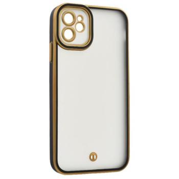 Szilikon telefonvédő (ütésállóság, matt, műanyag hátlap, kameravédő) ARANY/FEKETE Apple iPhone 11 kép