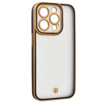 Szilikon telefonvédő (ütésállóság, matt, műanyag hátlap, kameravédő) ARANY/FEKETE Apple iPhone 15 Pro kép