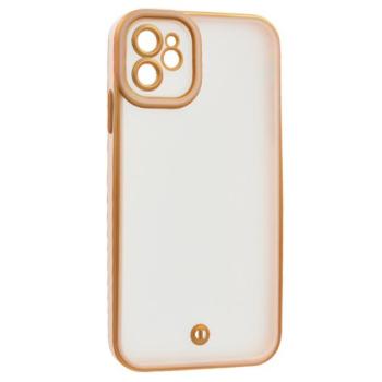 Szilikon telefonvédő (ütésállóság, matt, műanyag hátlap, kameravédő) ARANY/RÓZSASZÍN Apple iPhone 11 kép