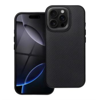 Szilikon telefonvédő (ütésállóság, műanyag hátlap, MagSafe, karbon minta) FEKETE Apple iPhone 15 Pro Max kép