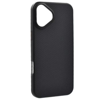 Szilikon telefonvédő (ütésállóság, műanyag hátlap, MagSafe, karbon minta) FEKETE Apple iPhone 16 kép