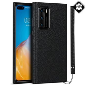 Szilikon telefonvédő (valódi bőr bevonat) FEKETE Huawei P40 kép
