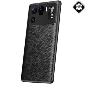 Szilikon telefonvédő (valódi bőr bevonat) FEKETE Xiaomi Mi 11 Ultra 5G kép