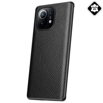Szilikon telefonvédő (valódi bőr hátlap) FEKETE Xiaomi Mi 11 5G kép