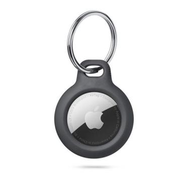 Szilikon védőtok és rögzítő kulcstartó Apple AirTag nyomkövetőhöz - Rough - fekete (ECO csomagolás) kép