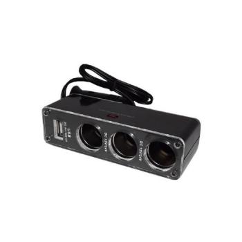 Szivargyújtó adapter 3in1 (elosztó) 3 szivargyújtó aljzat / USB aljzat (szivar: 12V / 800 mA, USB: 5V / 500 mA) FEKETE CAT S60, Apple iPhone 7 4.7, Apple iPhone 7 Plus 5.5, Evolveo Strongphone Q5 kép