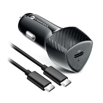 Szivartöltő fej 1X Type-C csatlakozó, Type-C - Type-C kábellel, PD3.0 / 3A / 20W, 1M, fekete, carbon mintás, Forcell CC50-1C kép