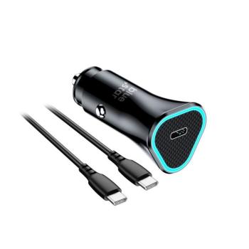 Szivartöltő fej 1xType-C csatlakozó, Type-C - Type-C kábel, PD / QC3.0 / 3A / 20W, 1M, fekete, BlueStar kép
