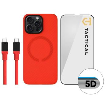 Tactical MagForce Aramid Limited Edition Apple iPhone 15 Pro Max tok / üvegfólia / töltőkábel szett, piros kép