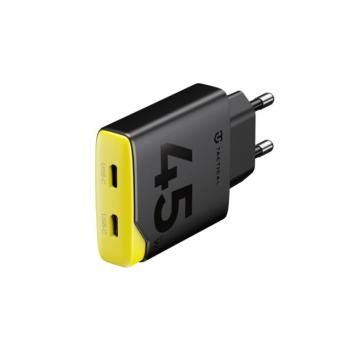 Tactical Minimi 2xUSB-C-USB-A gyorstöltő adapter, kompakt, GaN, 65W, sárga-fekete kép