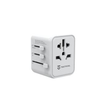 Tactical PTP világ utazó adapter töltő USB-A+ USB-C, UK/US/AU/EU, fehér kép