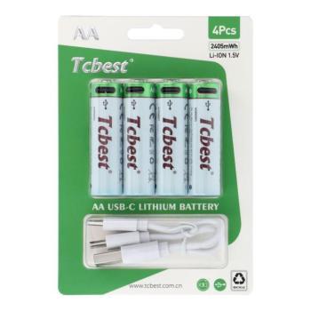 TCBEST újratölthető R6 (AA) elem 650 mAh, USB-C csatlakozóval és töltőkábellel (4db) kép