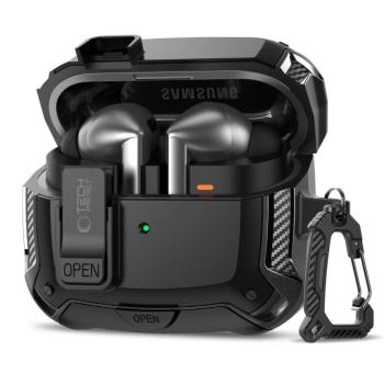 Tech-Protect Carbonox Samsung Galaxy Buds 3 / 3 FE / 3 Pro tok, karabinerrel, fekete kép