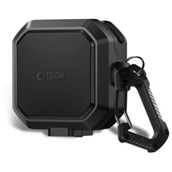 Tech-Protect Carbonox Samsung Galaxy Buds 4 / Buds 4 Pro ütésálló tok megerősített sarokkal, karabinerrel, fekete kép