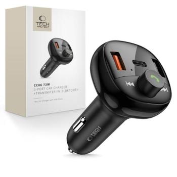 Tech-Protect CC06 bluetooth FM transmitter / autós töltő, 2xUSB-A-UCB-C, PD, 70W, fekete kép
