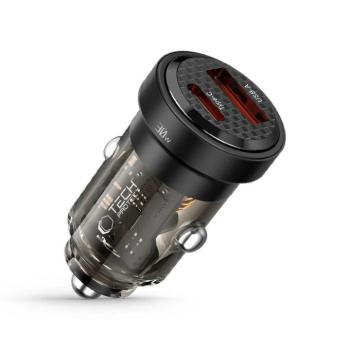 Tech-Protect CC30W USB-A-USB-C autós töltő, PD 30W, QC3.0, fekete kép