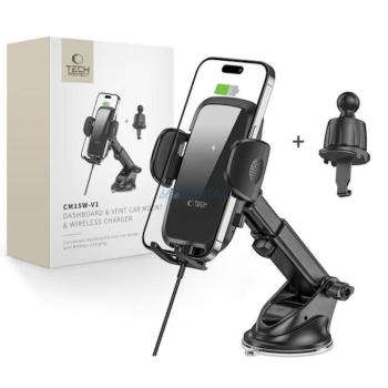 Tech-Protect CM15W-V1 Autómata 15W Wireless Autós Töltő és Tartó - Fekete kép