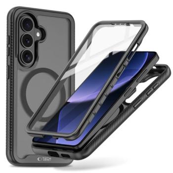 Tech-Protect Defense Samsung Galaxy S26 hátlap tok kijelző védelemmel, ütésálló, MagSafe, áttetsző-fekete kép
