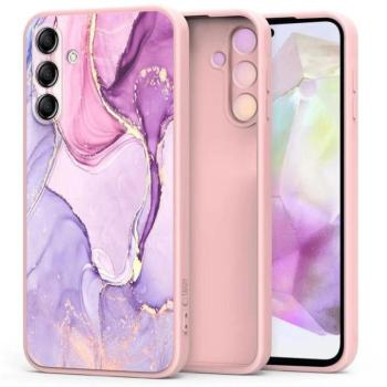 Tech-Protect Icon Samsung Galaxy A57 szilikon tok mikroszálas béléssel, márvány minta, rózsaszín kép