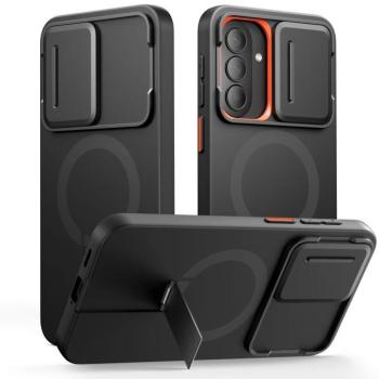 Tech-Protect Kevlar Aura Samsung Galaxy A57 MagSafe tok kameravédelemmel, kitámasztóval, fekete-narancs kép