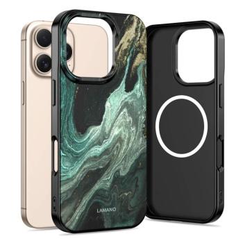 Tech-Protect Lamano Apple iPhone 16 Pro hátlap tok, MagSafe, Verde Aura, fekete-zöld kép