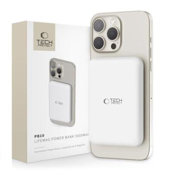 Tech-Protect PB10 LifeMag Powerbank / külső akkumulátor, MagSafe, kompakt, 5000mAh, fehér kép
