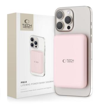 Tech-Protect PB10 LifeMag Powerbank / külső akkumulátor, MagSafe, kompakt, 5000mAh, rózsaszín kép