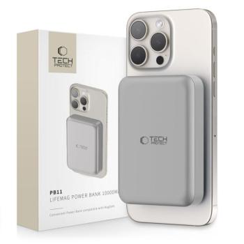 Tech-Protect PB11 LifeMag Powerbank / külső akkumulátor, MagSafe, kompakt, 10000mAh, titanium ezüst kép