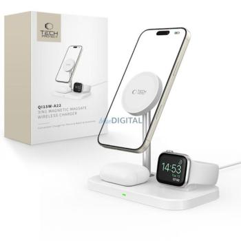 Tech-Protect QI15W-A22 3in1 MagSafe Asztali Töltő - Fehér kép