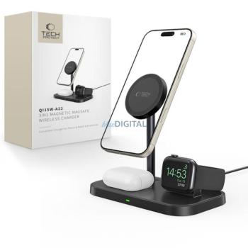 Tech-Protect QI15W-A22 3in1 MagSafe Asztali Töltő - Fekete kép