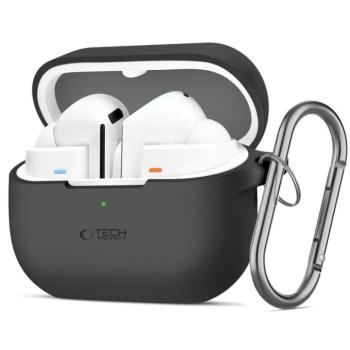 Tech-Protect Samsung Galaxy Buds 3 / 3 FE / 3 Pro szilikon tok, karabinerrel, fekete kép