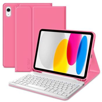 Tech-Protect Sc Pen Apple iPhone iPad 11 2025 / iPad 10.9 2022 oldalra nyíló, kitámasztható mappa tok ceruza tartóval, mágneses rögzítés, billentyűzettel, rózsaszín kép