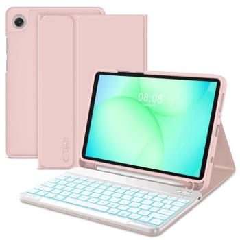 Tech-Protect Sc Pen + Keyboard Samsung Galaxy Tab A11 / Tab A9 oldalra nyíló, kitámasztható mappa tok ceruza tartóval, mágneses rögzítés, billentyűzettel, rózsaszín kép
