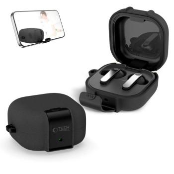 Tech-Protect Slim Hook Samsung Galaxy Buds 4 / Buds 4 Pro szilikon tok, karabinerrel, fekete kép