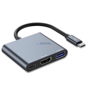 Tech-Protect V1 3in1 USB-C - USB-A 3.0 / USB-C PD 100W / HDMI 4K 30Hz HUB Adapter - Grafit kép