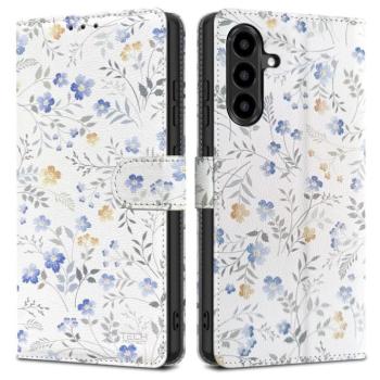Tech-Protect Wallet Samsung Galaxy A57 flip / kinyitható tok, virág minta, fehér kép