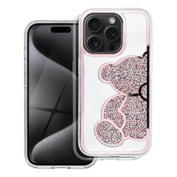 Teddy Bear iPhone 12 / 12 Pro csillogó köves tok, rózsaszín kép