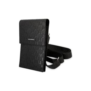 Telefon tartó táska vállpánttal, EKO bőr, fekete, Karl Lagerfeld Saffiano Monogram (KLWBSAMSMK) kép
