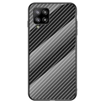 Telefonvédő szilikon keret (BUMPER, edzett üveg hátlap, karbon minta) FEKETE Samsung Galaxy A42 5G (SM-A425F) kép
