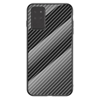 Telefonvédő szilikon keret (BUMPER, edzett üveg hátlap, karbon minta) FEKETE Samsung Galaxy Note 20 (SM-N980F), Samsung Galaxy Note 20 5G (SM-N981F) kép