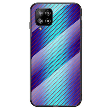 Telefonvédő szilikon keret (BUMPER, edzett üveg hátlap, karbon minta) KÉK Samsung Galaxy A42 5G (SM-A425F) kép