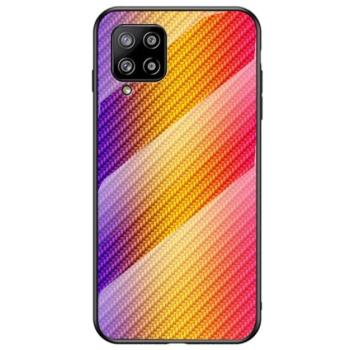 Telefonvédő szilikon keret (BUMPER, edzett üveg hátlap, karbon minta) SÁRGA Samsung Galaxy A42 5G (SM-A425F) kép