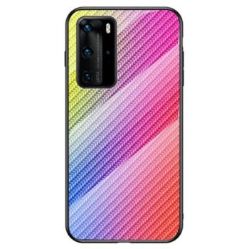 Telefonvédő szilikon keret (BUMPER, edzett üveg hátlap, karbon minta) SZÍNES Huawei P40 Pro 5G, Huawei P40 Pro+ 5G kép
