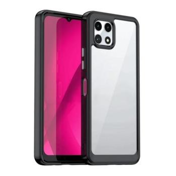 Telekom T Phone 2 5G, Műanyag hátlap védőtok + szilikon keret, közepesen ütésálló, átlátszó hátlap, fekete kép