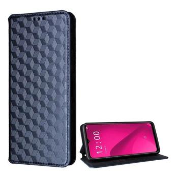 Telekom T Phone 2 5G, Oldalra nyíló tok, bőrhatású, stand, Teljes 3D rombusz minta, prémium, sötétkék kép