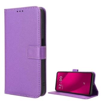 Telekom T Phone 2 5G, Oldalra nyíló tok, stand, rombusz minta, csatos, kézpánttal, lila kép